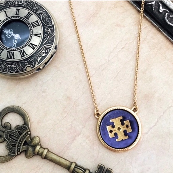 TORY BURCH • Lapis Semiprecious Stone Blue Logo Necklace - Picture 6 of 6